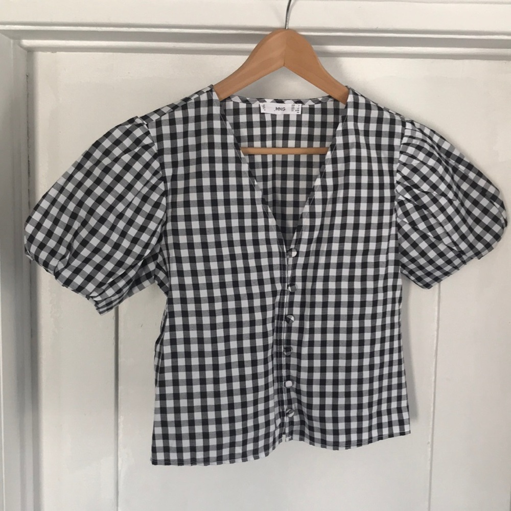 Mango black and white gingham tee